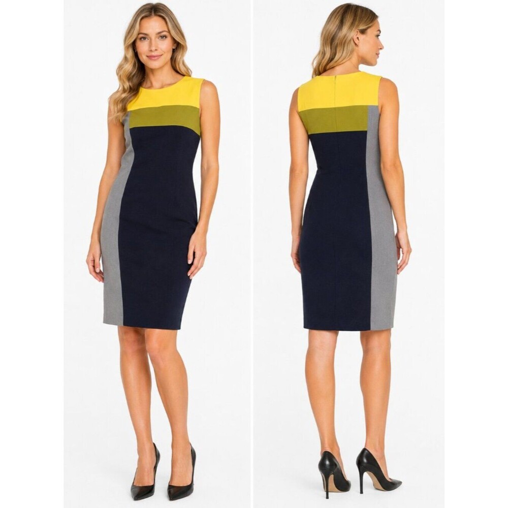 Calvin Klein Colorblock Sheath Dress Women Indigo Multi Sleeveless Size 6 NWT
